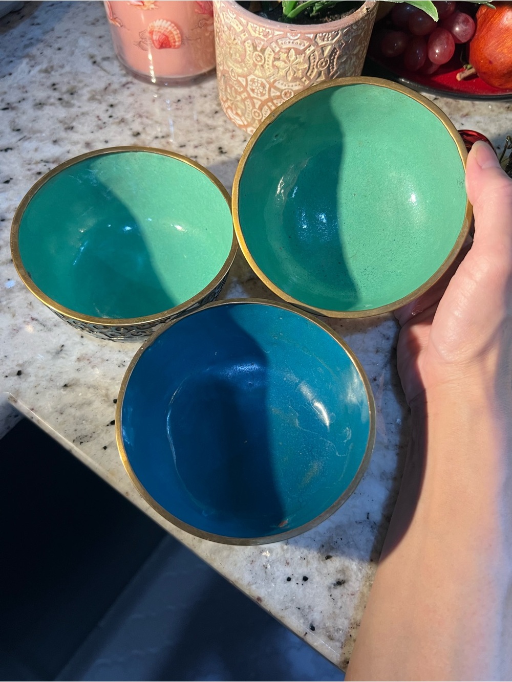 Set of 3 Amazing & Rare Floral Cloisonné Bowls, expect some imperfections - Picture 3 of 16